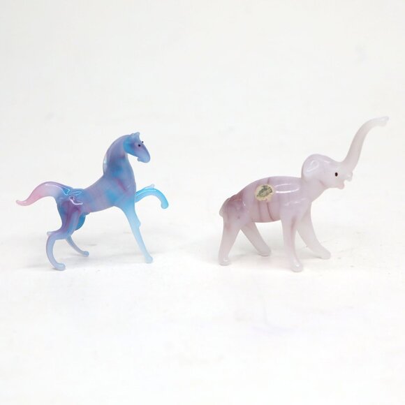 Vintage Mini Glass Animal Figurines Set Horse & Elephant Murano Style Pink Blue - Picture 15 of 15
